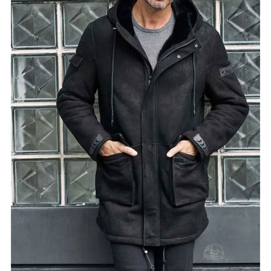 Outwear Winter Fur Coat Black Sheepskin Leather Overcoat