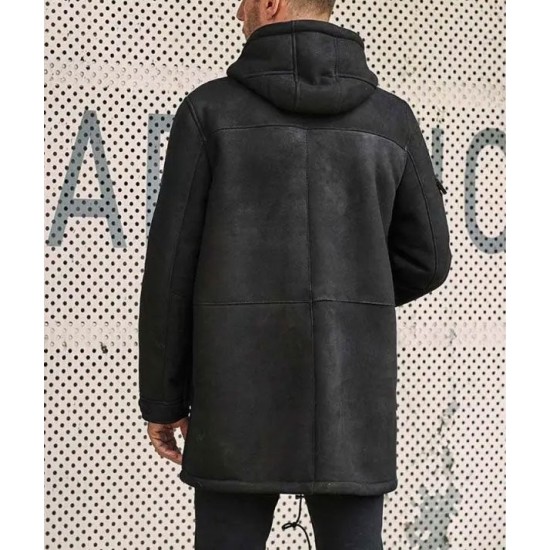 Outwear Winter Fur Coat Black Sheepskin Leather Overcoat