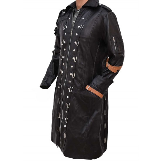 PUBG Playerunknown's Battlegrounds Black Leather Trench Coat