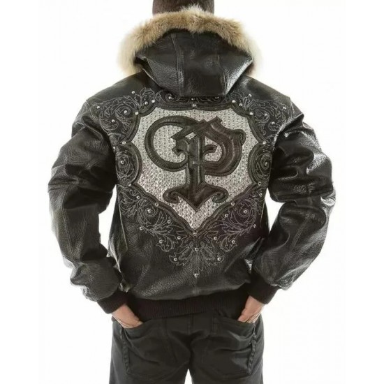 Pelle Pelle Black PP Crest Fur Hood Leather Jacket