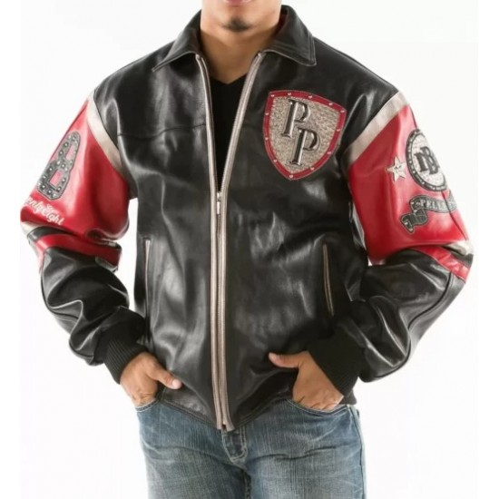 Pelle Pelle Black Red Encrusted Studded Leather Jacket