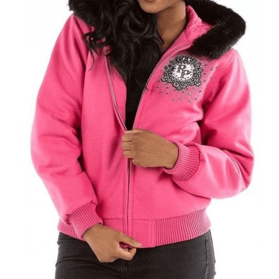 Pelle Pelle Ladies Hooded Pink Crest Jacket