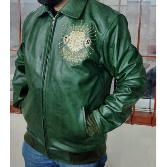 Pelle Pelle Mens Eye On The Prize Green Leather Jacket