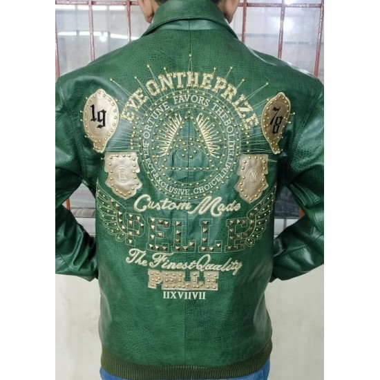 Pelle Pelle Mens Eye On The Prize Green Leather Jacket