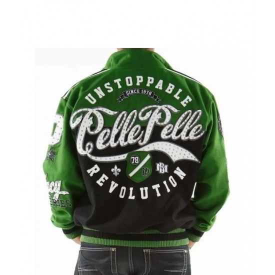 Pelle Pelle Unstoppable Revolution Green Varsity Jacket