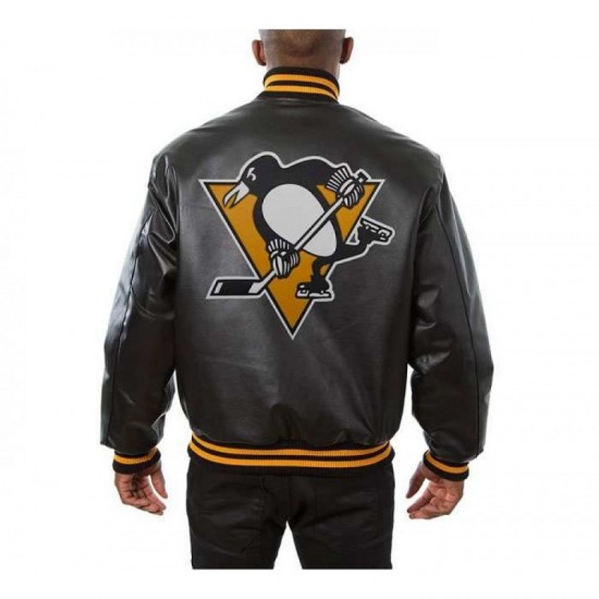 Penguins Logo Leather Jacket