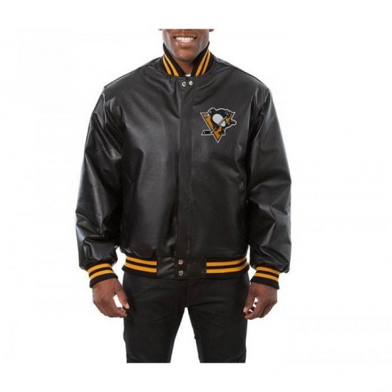 Penguins Logo Leather Jacket