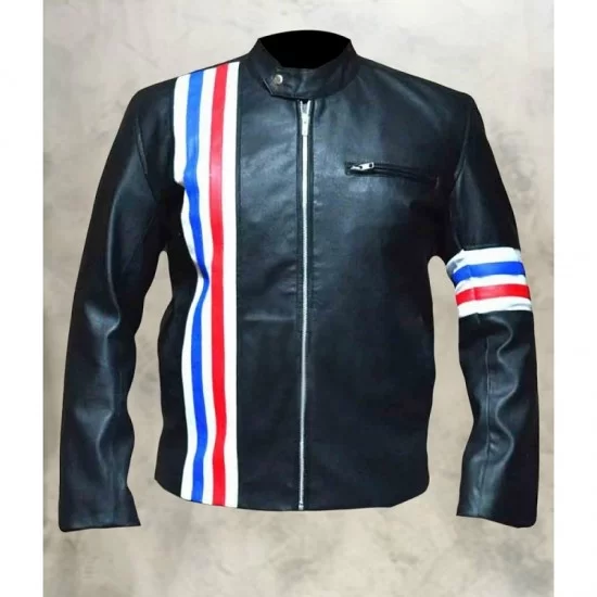 Peter Fonda US Flag Easy Rider Black Leather Jacket - Peter Fonda US