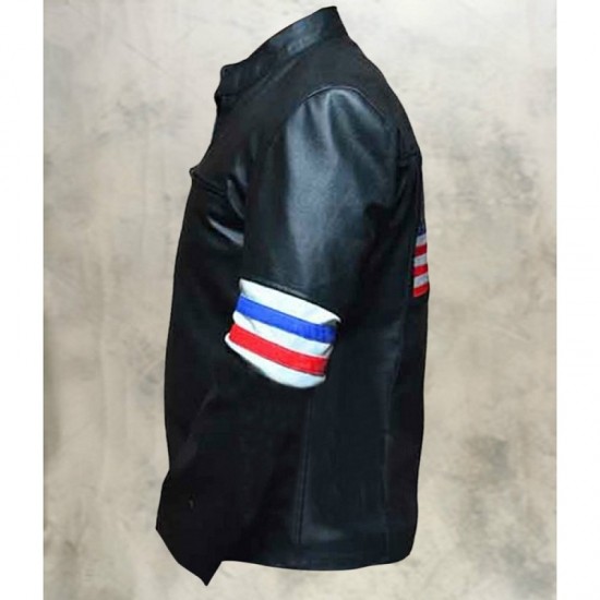 Peter Fonda US Flag Easy Rider Black Leather Jacket