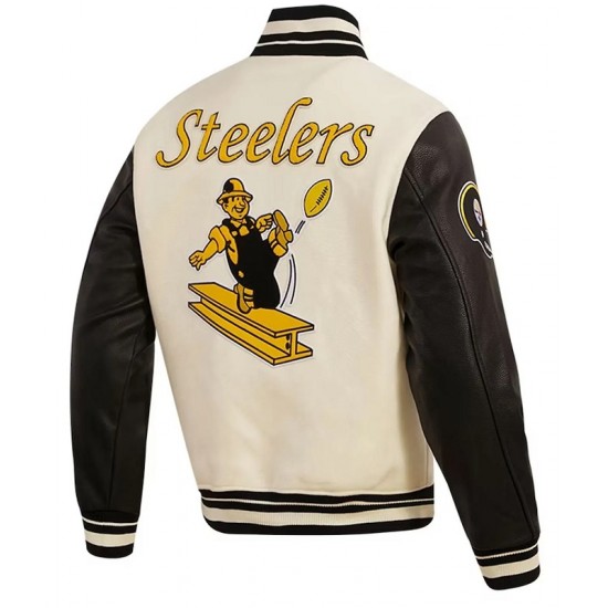 Pittsburgh Steelers Retro Classic Varsity Cream and Black Jacket