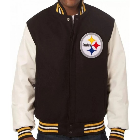 Pittsburgh Steelers Varsity White and Black Full Snap Jacket