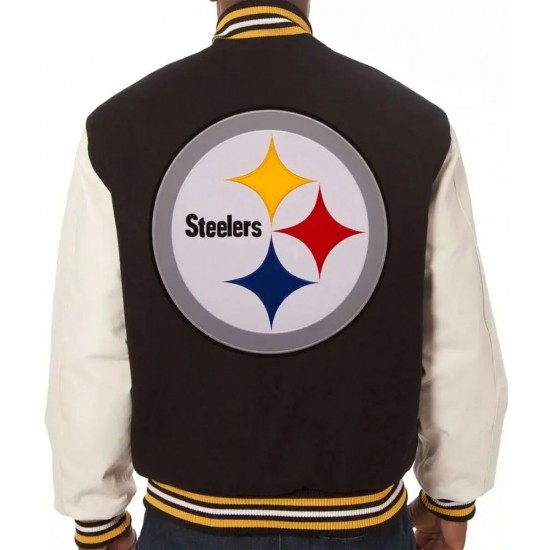 Pittsburgh Steelers Varsity White and Black Full Snap Jacket