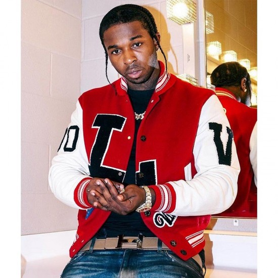 Pop Smoke LV Dreaming Red Varsity Jacket