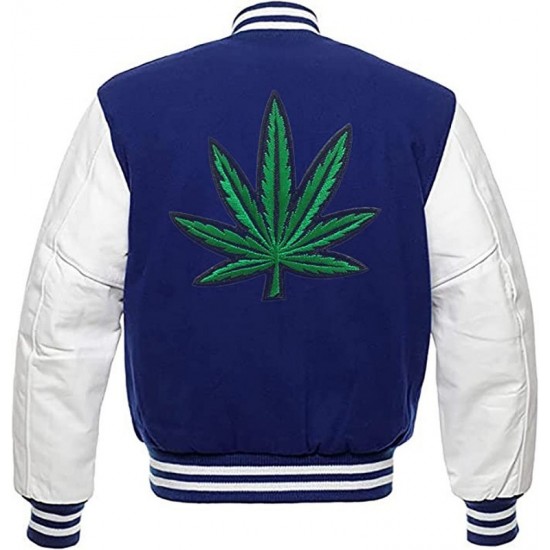 Pot Leaf Weed Cannabis Rastafarian High Times Blue Varsity Jacket