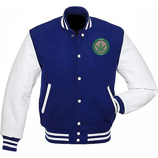 Pot Leaf Weed Cannabis Rastafarian High Times Blue Varsity Jacket