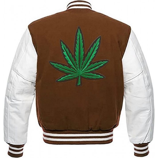 Pot Leaf Weed Cannabis Rastafarian High Times Brown Varsity Jacket