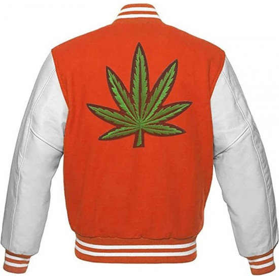 Pot Leaf Weed Cannabis Rastafarian High Times Orange Varsity Jacket