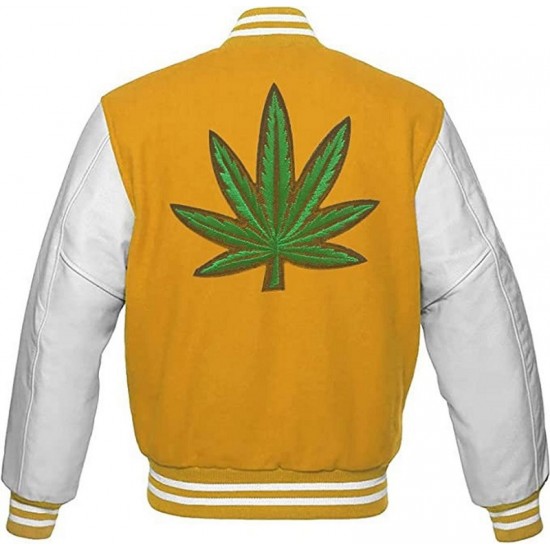 Pot Leaf Weed Cannabis Rastafarian High Times Yellow Varsity Jacket