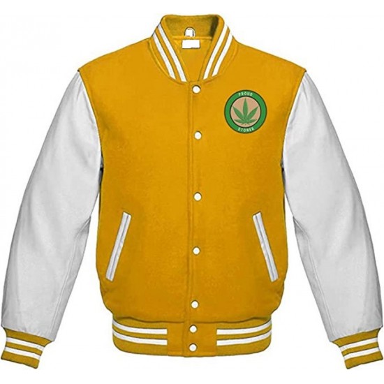 Pot Leaf Weed Cannabis Rastafarian High Times Yellow Varsity Jacket