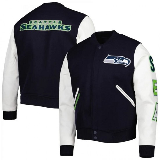 Pro Standard College Navy White Seattle Seahawks Logo Varsity Jacket