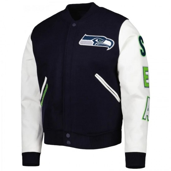 Pro Standard College Navy White Seattle Seahawks Logo Varsity Jacket