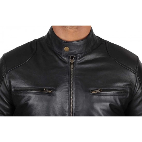 Real Lambskin Motorcycle Style Men's Leather Jacket