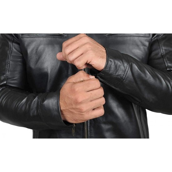 Real Lambskin Motorcycle Style Men's Leather Jacket