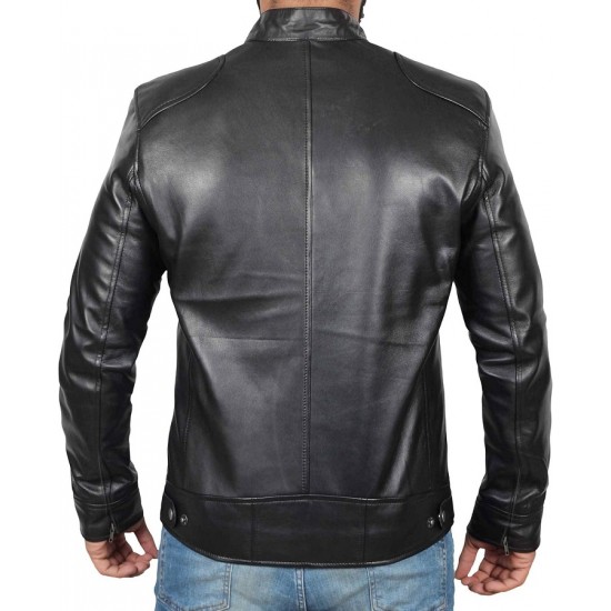 Real Lambskin Motorcycle Style Men's Leather Jacket