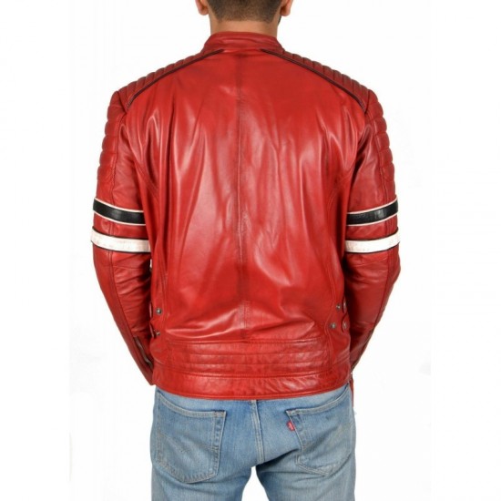 Red Leather Jacket Men's Lambskin Soft Genuine Slim Fit Motorcycle Biker Jacket