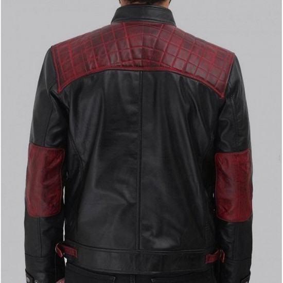 Rollins Mens Black and Maroon Cafe Leather Jacket