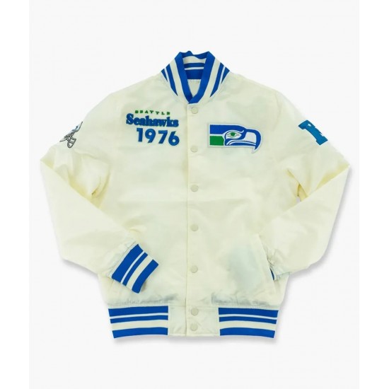 Seattle Seahawks Cream Throwback Classic Satin Jacket