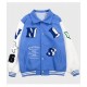 Skeleton Flocking Hip Hop Blue Letterman Jacket