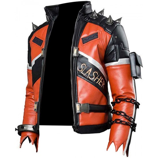 Slasher 76 Black and Orange Biker Leather Jacket