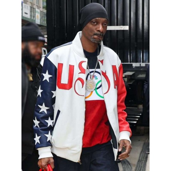 Snoop Dogg Olympic 2024 Bomber Leather Jacket