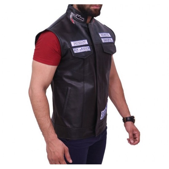 Sons Of Anarchy Motorcycle Biker Black Leather Vest