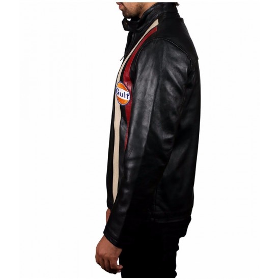 Steve McQueen Le Mans Driver Grandprix Gulf Black Leather Jacket