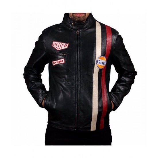 Steve McQueen Le Mans Driver Grandprix Gulf Black Leather Jacket