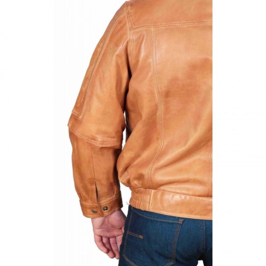 Tan Brown Mens Leather Genuine Lambskin Motorcycle Jacket Slim Fit Biker Jacket