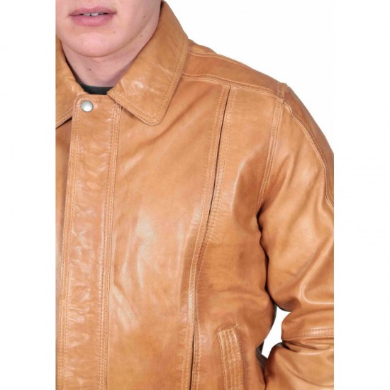 Tan Brown Mens Leather Genuine Lambskin Motorcycle Jacket Slim Fit Biker Jacket