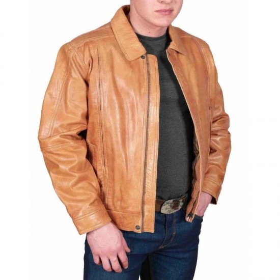 Tan Brown Mens Leather Genuine Lambskin Motorcycle Jacket Slim Fit Biker Jacket