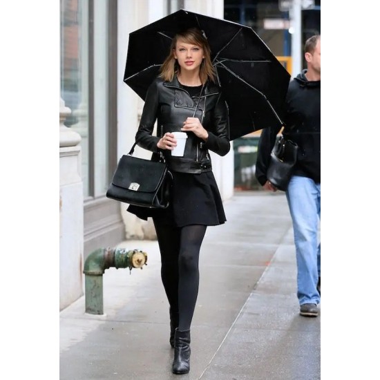 Taylor Swift Black Leather Biker Jacket