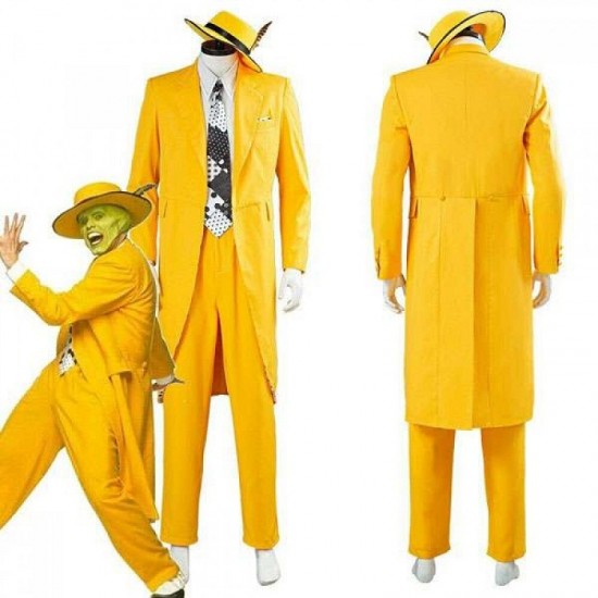 The Mask Jim Carrey Cosplay Costume Yellow Suit Men Uniform Halloween Outfit