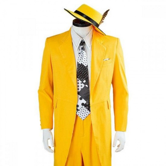 The Mask Jim Carrey Cosplay Costume Yellow Suit Men Uniform Halloween Outfit