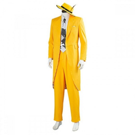 The Mask Jim Carrey Cosplay Costume Yellow Suit Men Uniform Halloween Outfit