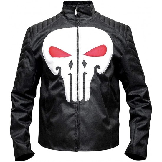 The Punisher Motorcycle Black Leather Jacket Jon Bernthal