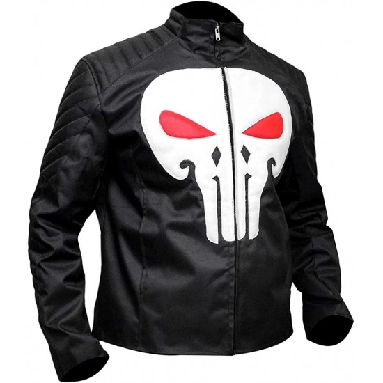 The Punisher Motorcycle Black Leather Jacket Jon Bernthal