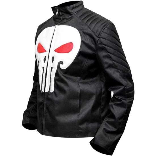 The Punisher Motorcycle Black Leather Jacket Jon Bernthal