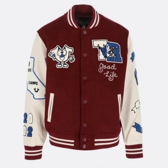 True Religion Maroon Varsity Jacket