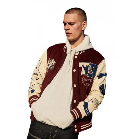 True Religion Maroon Varsity Jacket