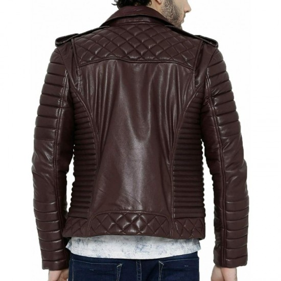 URBAN Men's Lambskin Leather Jacket Motorcycle Biker Stylish Quilted Brown Coat